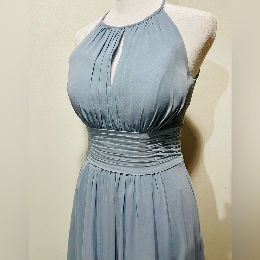 Azazie maxi dress bridesmaids wedding party blue gray formal wear fairy women A0 - Picture 5 of 9
